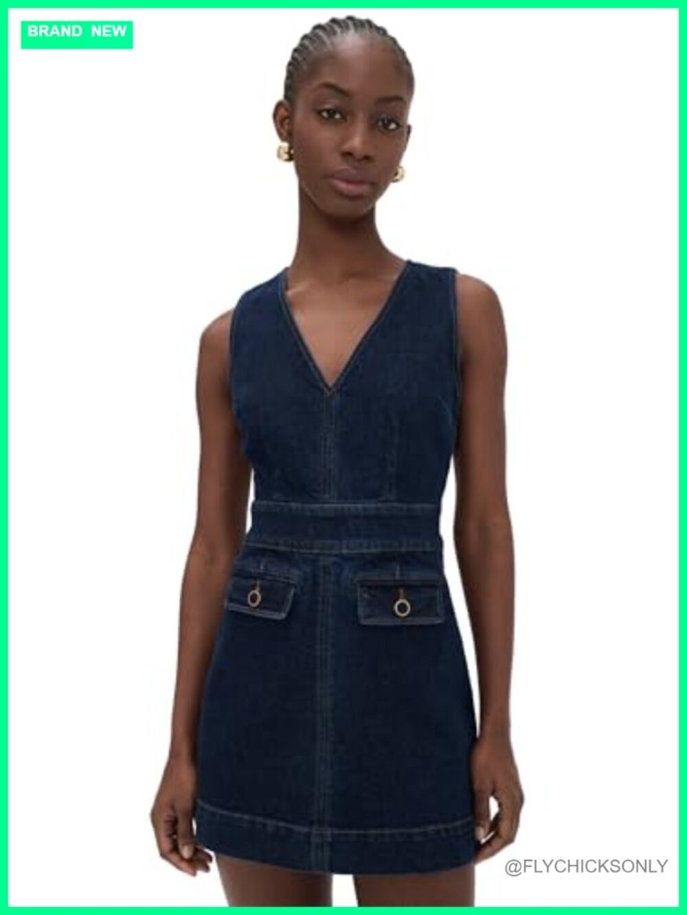 Sleeveless V-Neck Denim Mini Dress A-Line Zip Back Casual Party